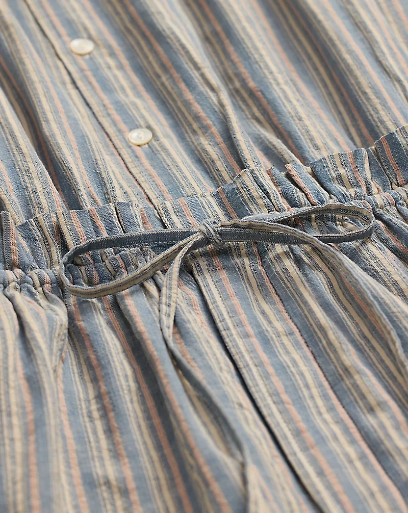 Striped Cotton-Linen Short Coverall