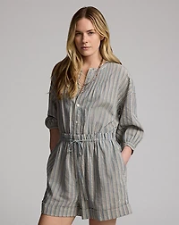 Striped Cotton-Linen Short Coverall
