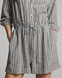 Striped Cotton-Linen Short Coverall