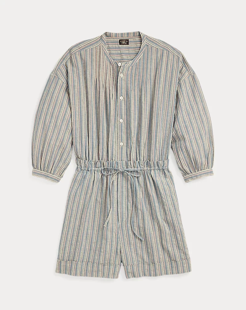 Striped Cotton-Linen Short Coverall