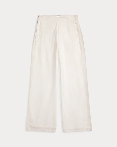 Embroidered-Trim Linen-Cotton Pant