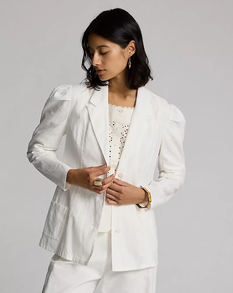 Embroidered-Trim Linen-Cotton Jacket