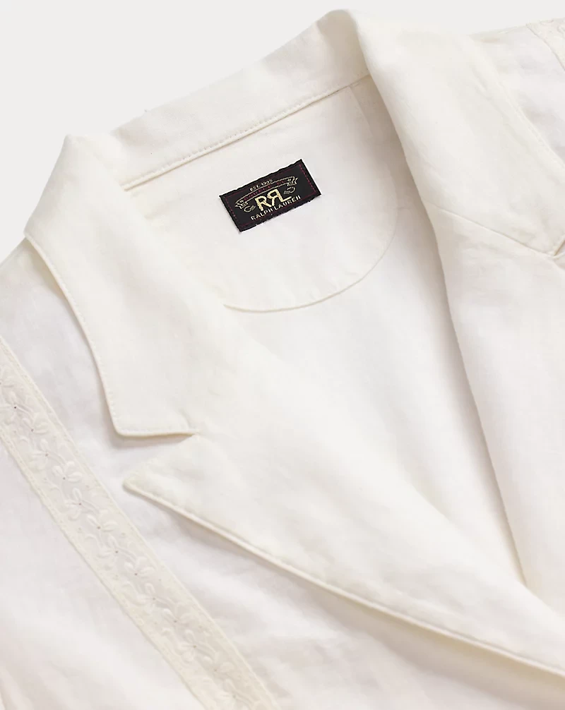 Embroidered-Trim Linen-Cotton Jacket