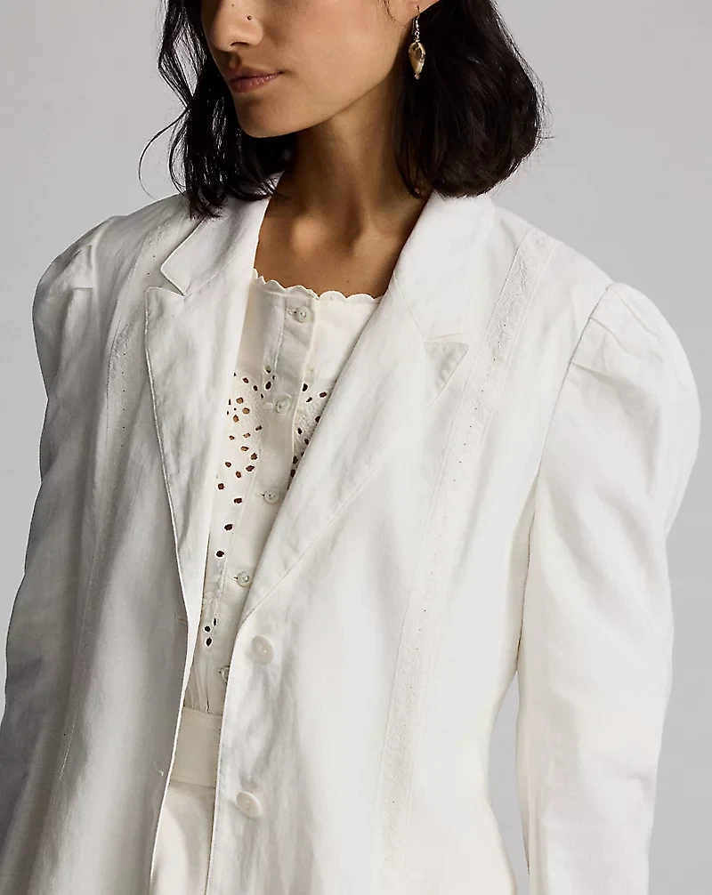 Embroidered-Trim Linen-Cotton Jacket