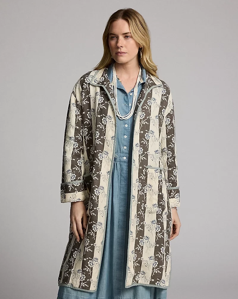 Floral-Print Linen Duster