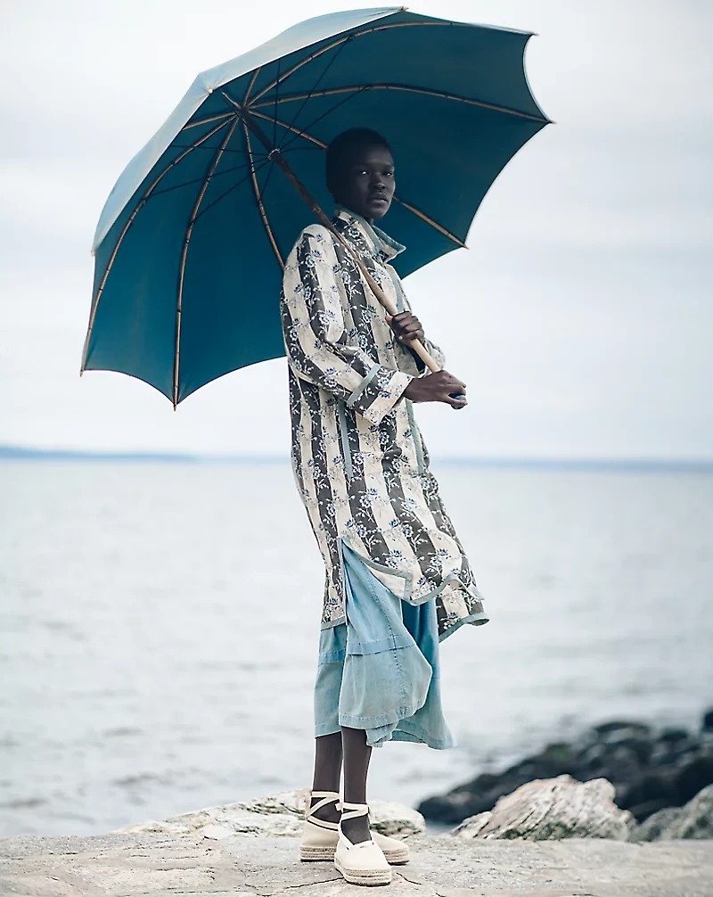 Floral-Print Linen Duster