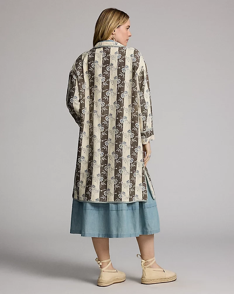 Floral-Print Linen Duster