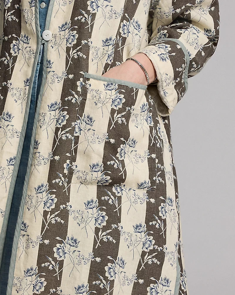 Floral-Print Linen Duster