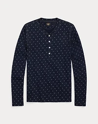 Indigo Floral Cotton-Linen Henley
