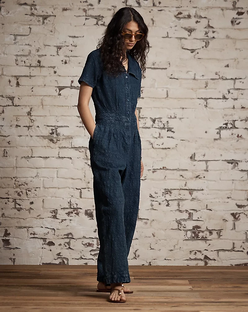 Indigo Jacquard Jumpsuit