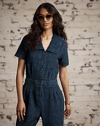 Indigo Jacquard Jumpsuit