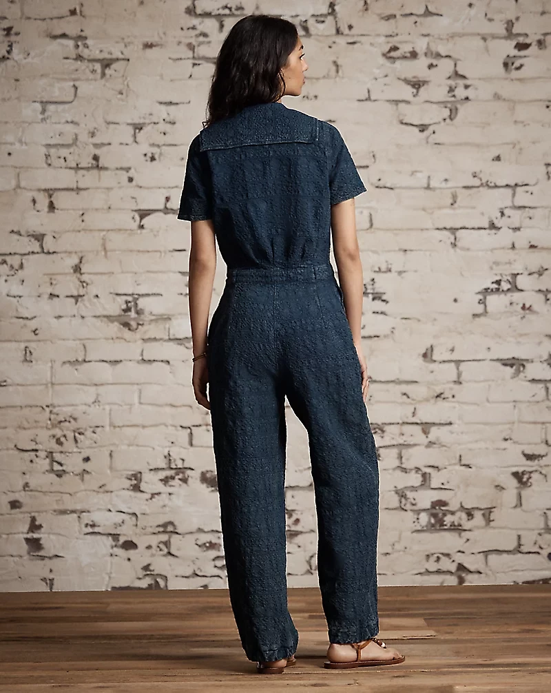 Indigo Jacquard Jumpsuit