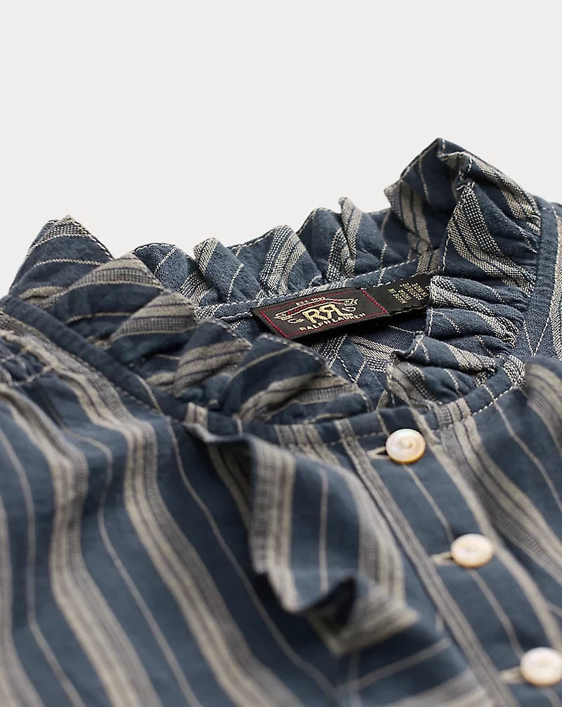 Ruffle-Trim Striped Cotton Blouse