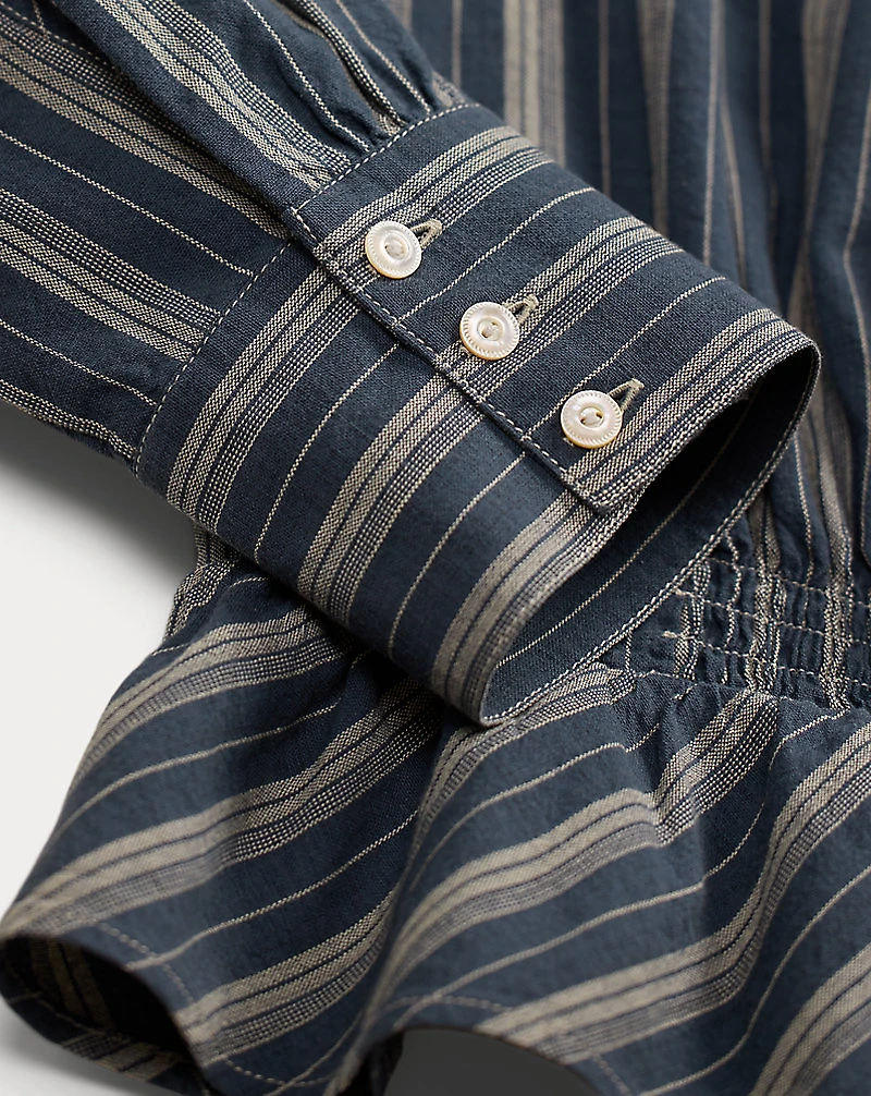 Ruffle-Trim Striped Cotton Blouse