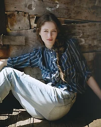 Ruffle-Trim Striped Cotton Blouse