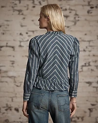Ruffle-Trim Striped Cotton Blouse
