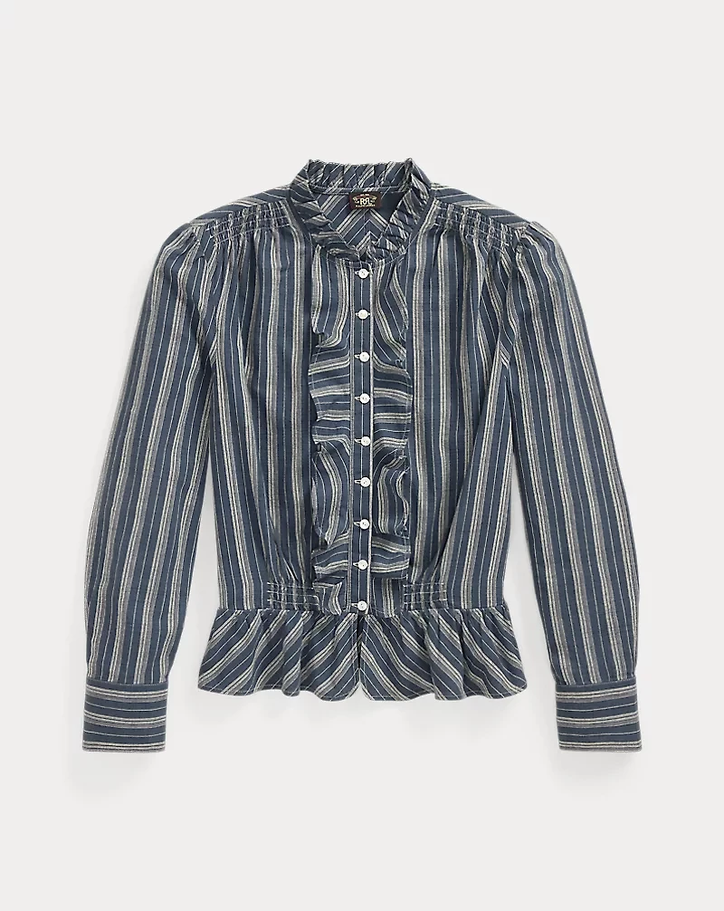 Ruffle-Trim Striped Cotton Blouse