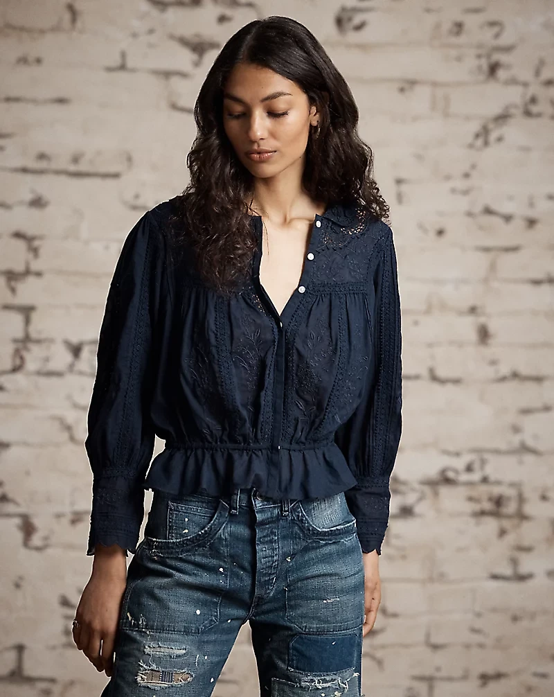 Embroidered Cotton Voile & Lace Blouse