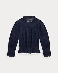 Embroidered Cotton Voile & Lace Blouse