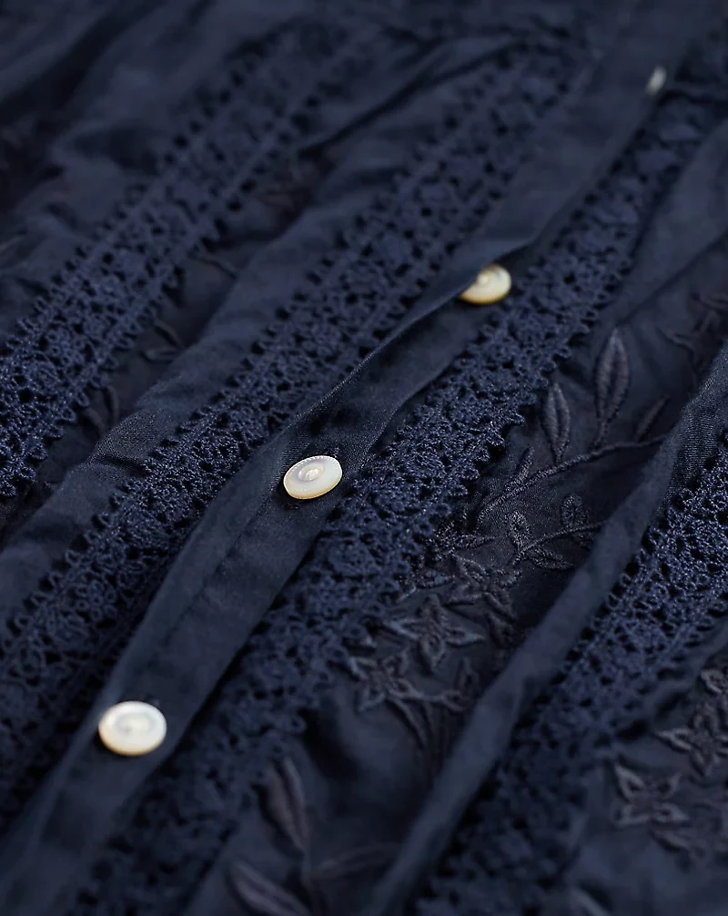 Embroidered Cotton Voile & Lace Blouse
