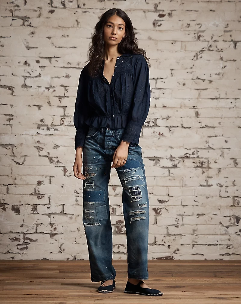 Embroidered Cotton Voile & Lace Blouse