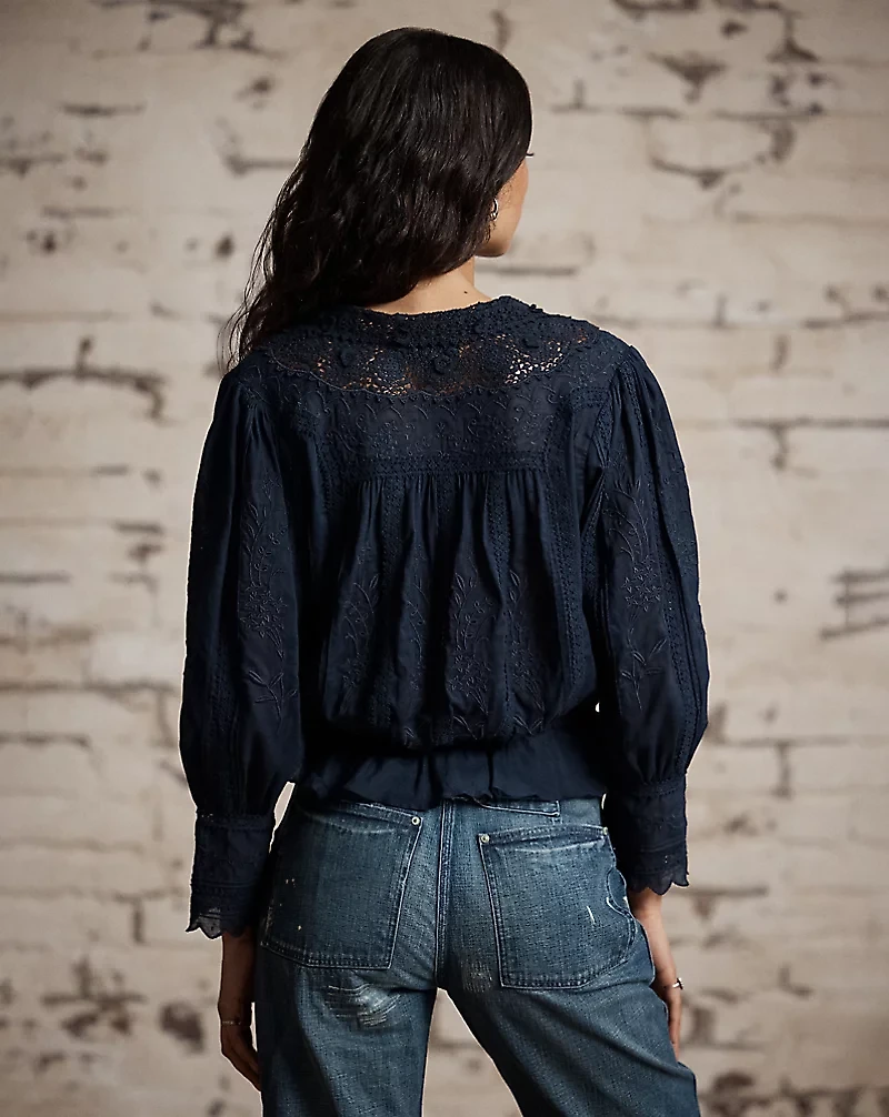 Embroidered Cotton Voile & Lace Blouse