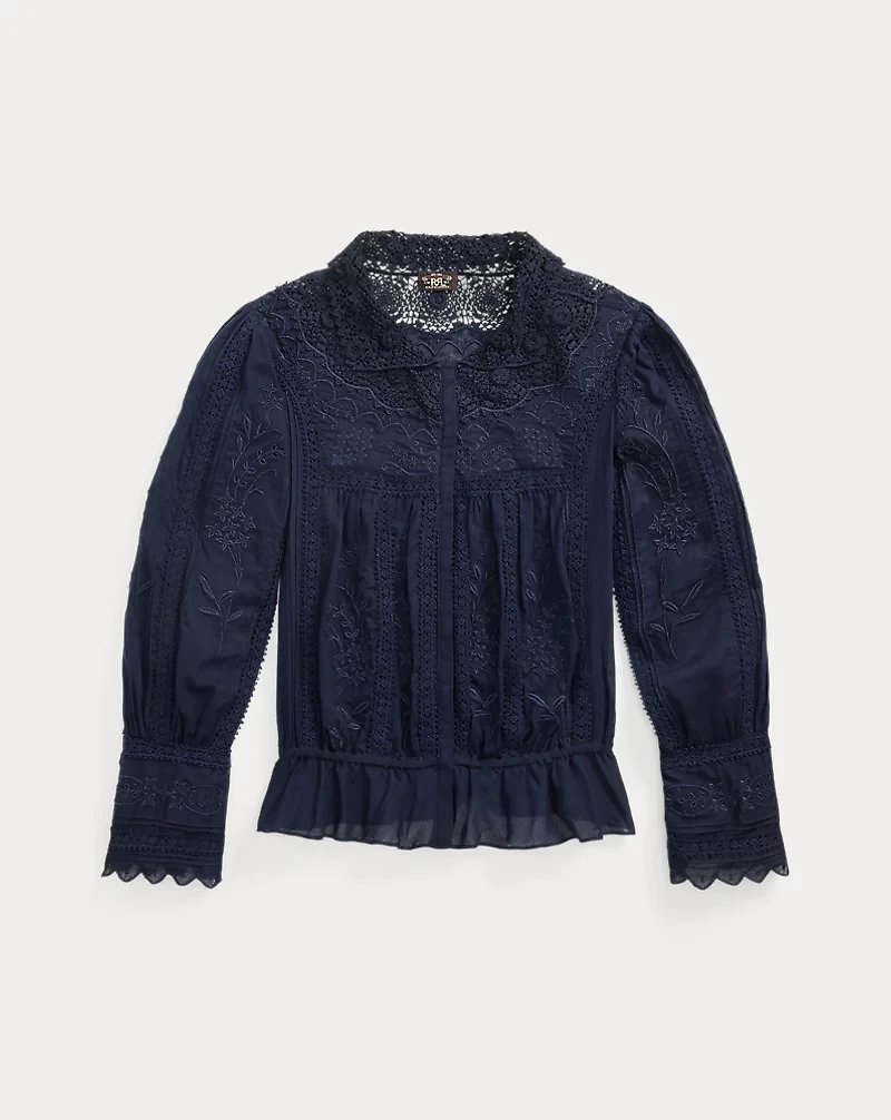 Embroidered Cotton Voile & Lace Blouse