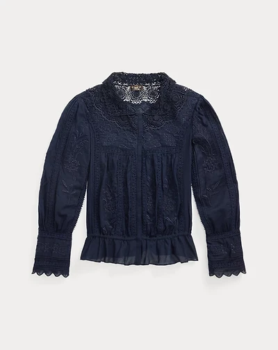 Embroidered Cotton Voile & Lace Blouse