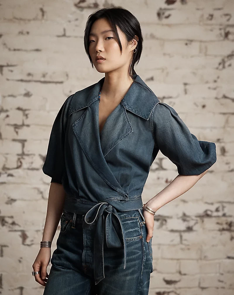 Indigo Denim Wrap Blouse