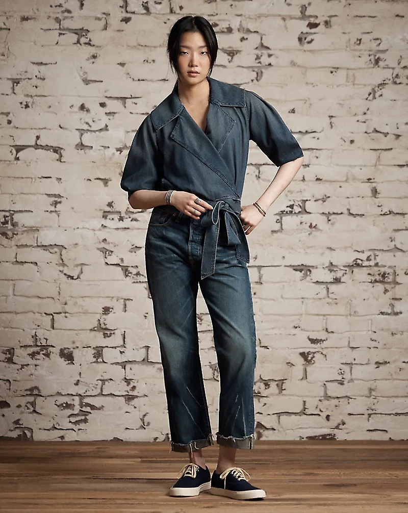 Indigo Denim Wrap Blouse