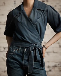Indigo Denim Wrap Blouse