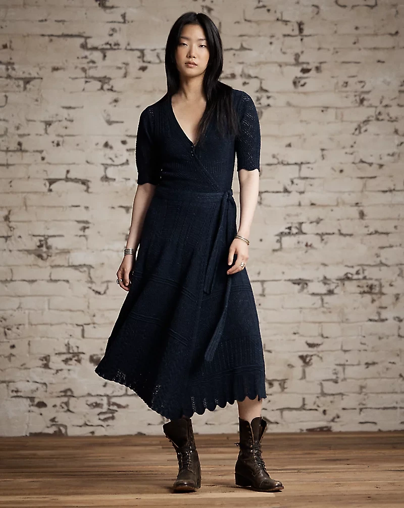 Jacquard-Knit Pointelle Wrap Dress