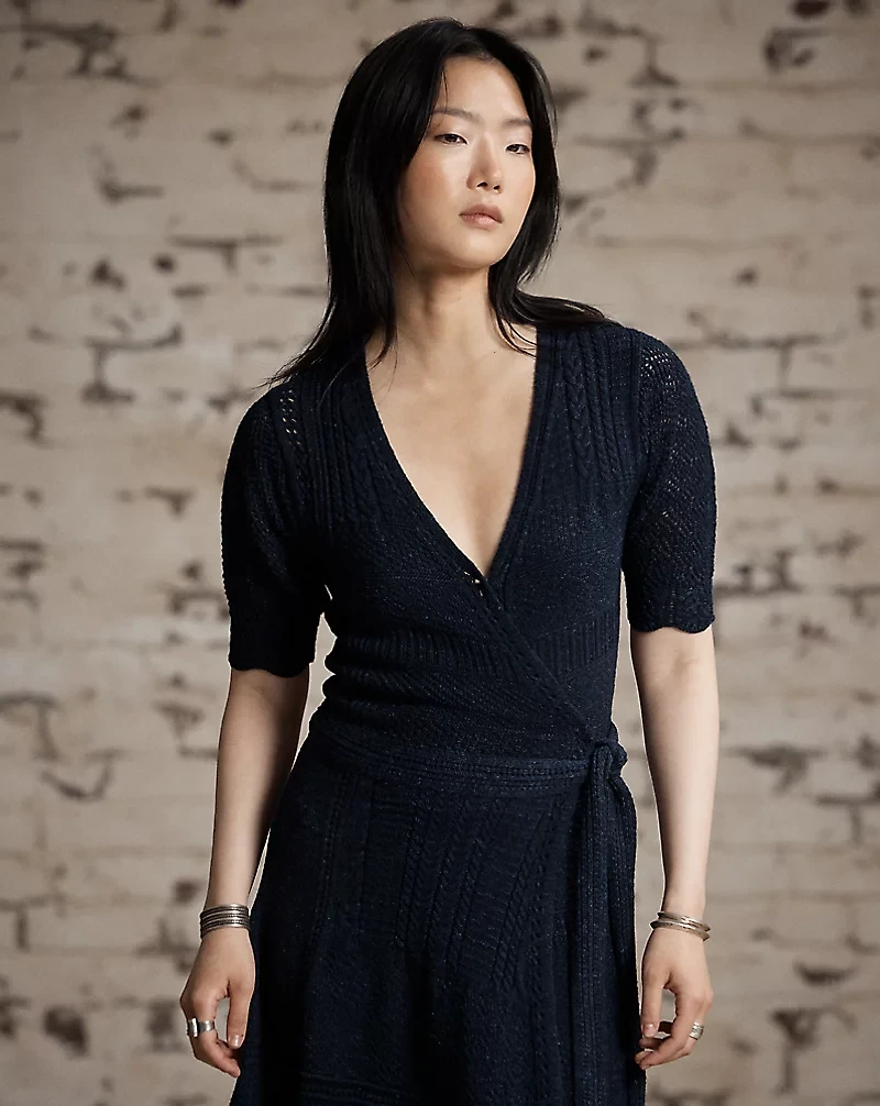 Jacquard-Knit Pointelle Wrap Dress