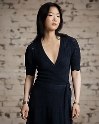 Jacquard-Knit Pointelle Wrap Dress