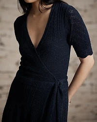 Jacquard-Knit Pointelle Wrap Dress