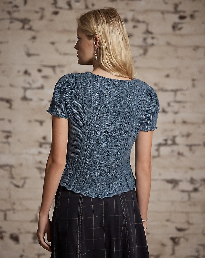 Linen-Blend Cable-Knit Top