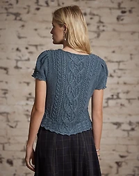 Linen-Blend Cable-Knit Top