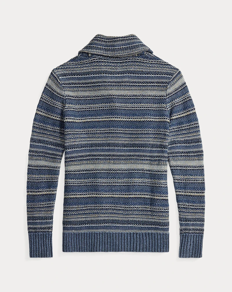 Indigo Striped Linen-Cotton Cardigan