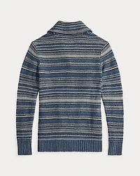 Indigo Striped Linen-Cotton Cardigan