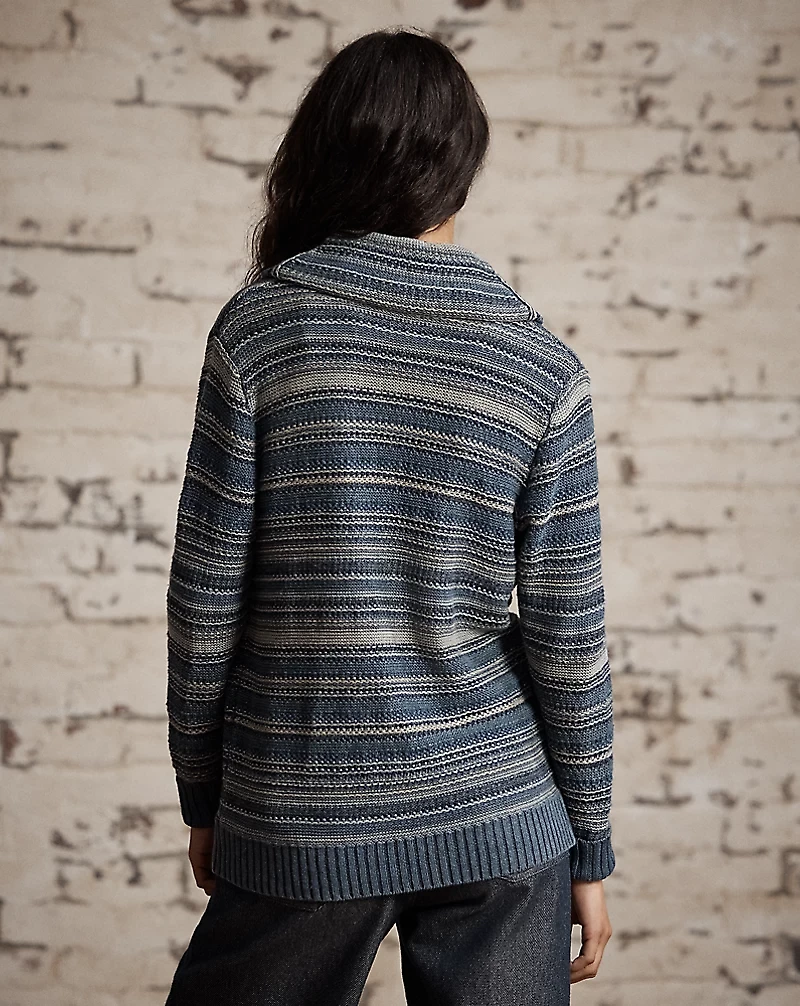 Indigo Striped Linen-Cotton Cardigan