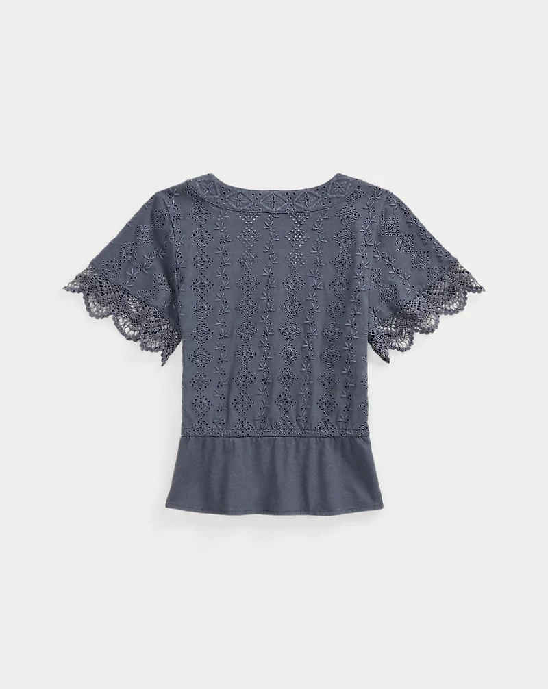 Embroidered Cotton-Linen Jersey Top