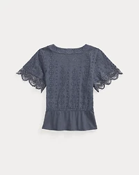 Embroidered Cotton-Linen Jersey Top