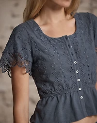 Embroidered Cotton-Linen Jersey Top