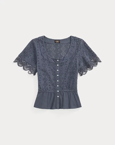 Embroidered Cotton-Linen Jersey Top