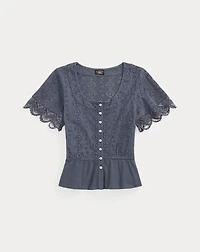Embroidered Cotton-Linen Jersey Top