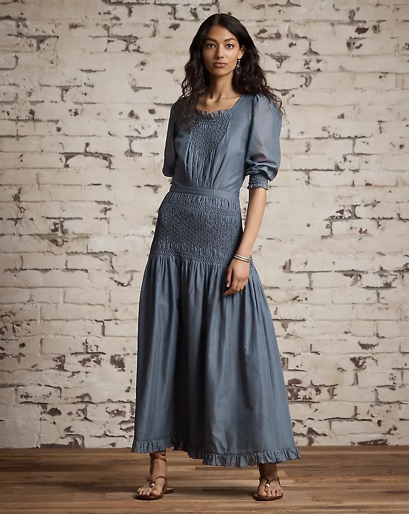 Smocked Cotton Voile Dress