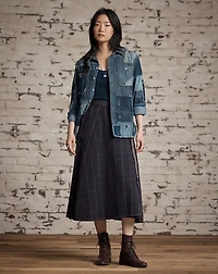 Indigo Windowpane Linen Wrap Skirt