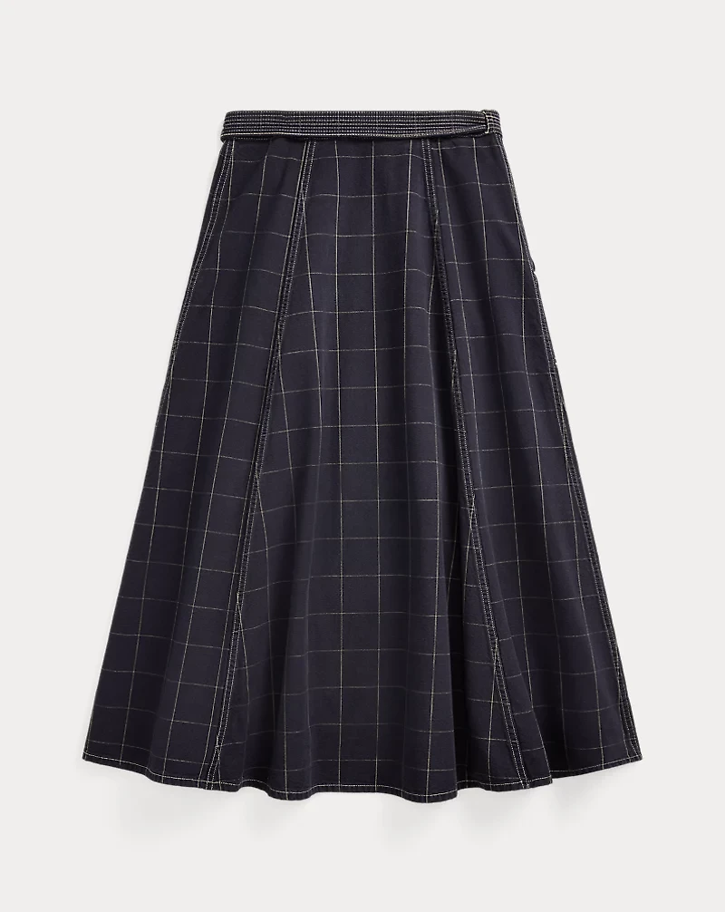 Indigo Windowpane Linen Wrap Skirt
