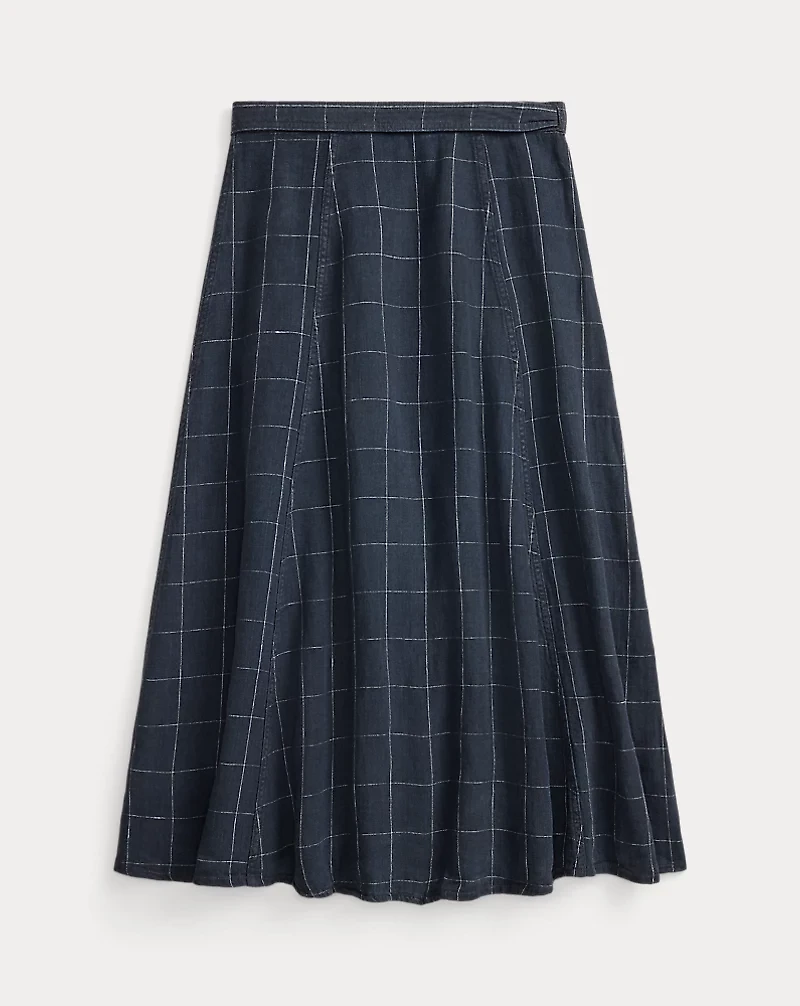 Indigo Windowpane Linen Wrap Skirt