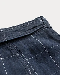 Indigo Windowpane Linen Wrap Skirt